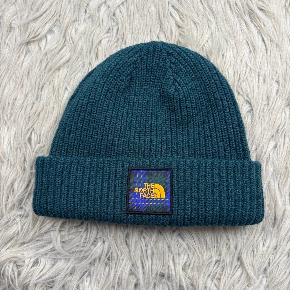 NWOT The North Face Men's Adult OS Salty Dog Beanie Green Lined Black Watch Logo